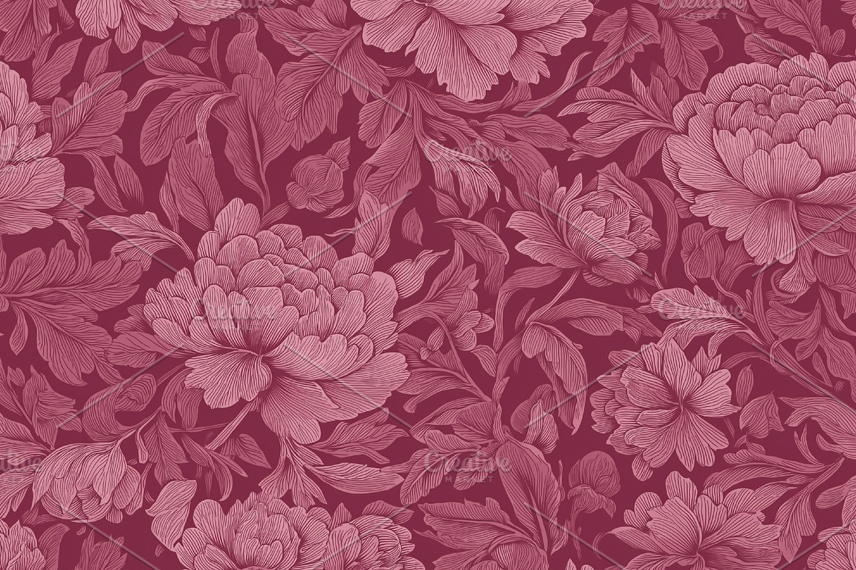 Seamless pattern, seamless peony floral pattern in vintage etchi, a Pattern Graphic by Studio ANNA