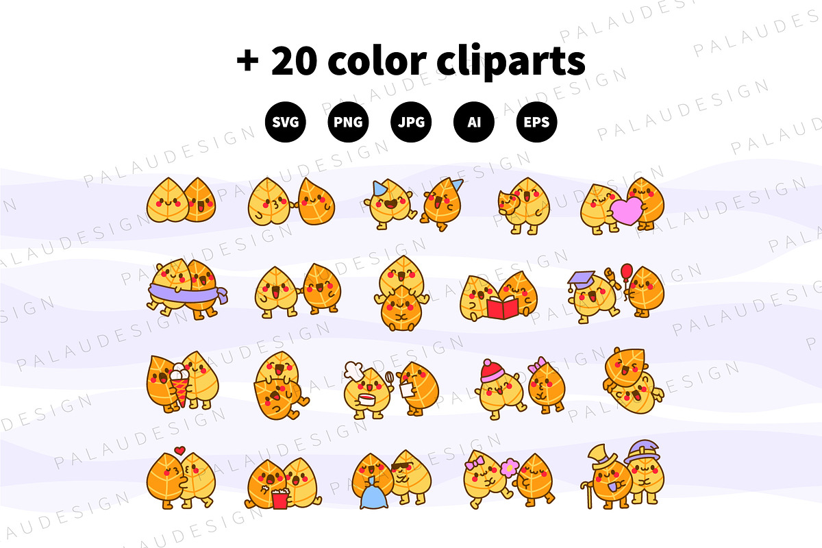 Cute Kawaii Autumn Leaf Couple, a Seasonal Illustration by Palau (Photo 10 of 12)