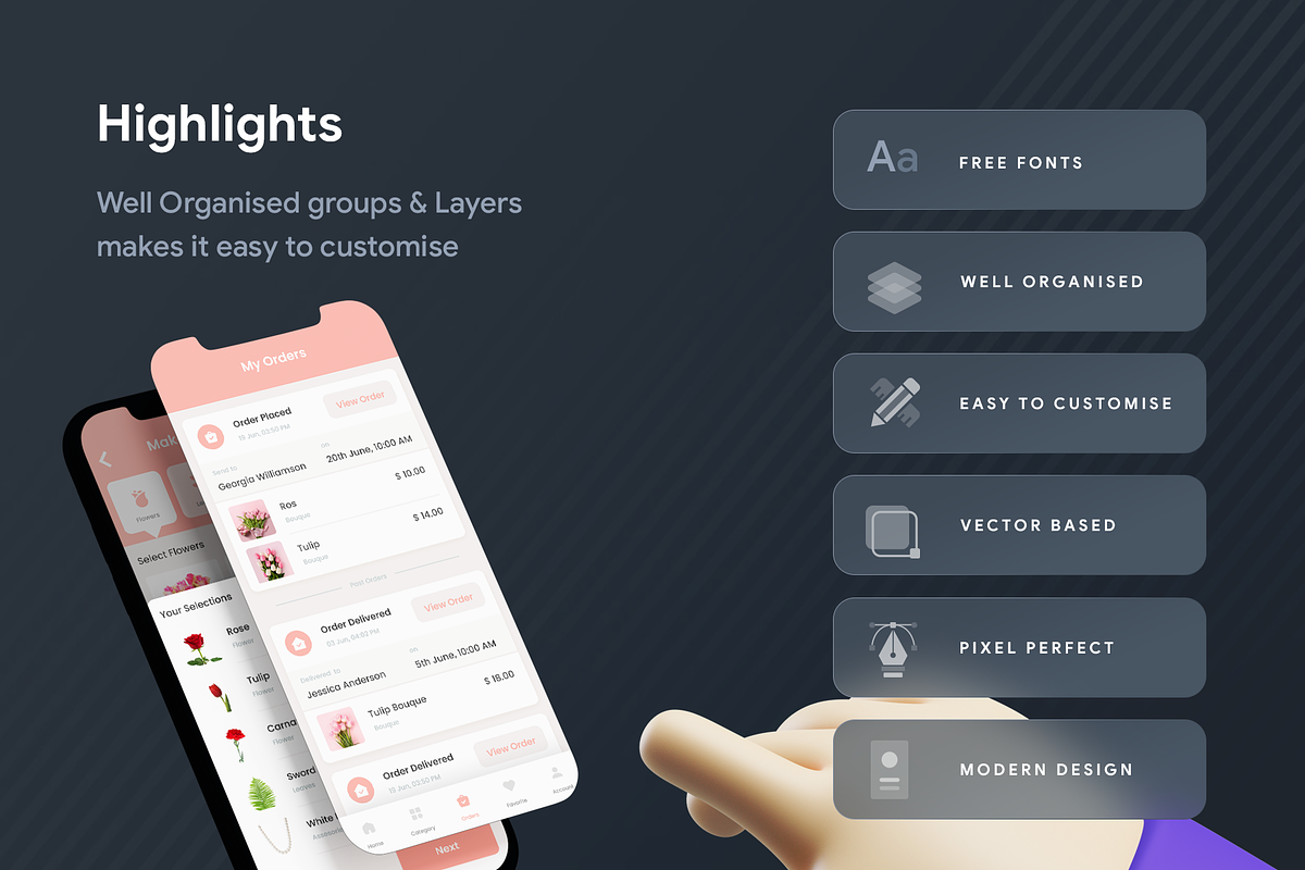 Flower Ordering App | Flower Shop, an UI Kit Template by Opus LabWorks (Photo 2 of 7)