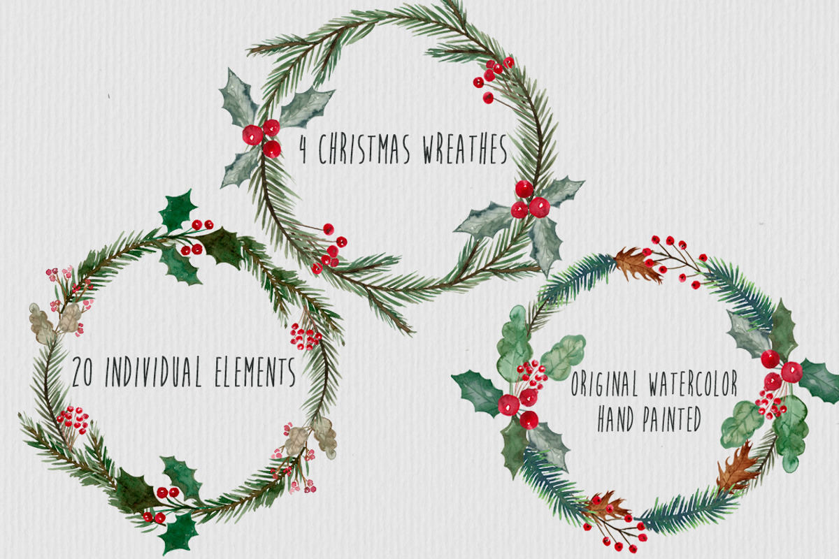 Watercolor Christmas Leaves Set, an Illustration by MaraquelaStudio (Photo 5 of 7)