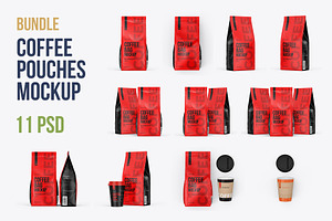 Coffee Pouches Mockups. 11 PSD