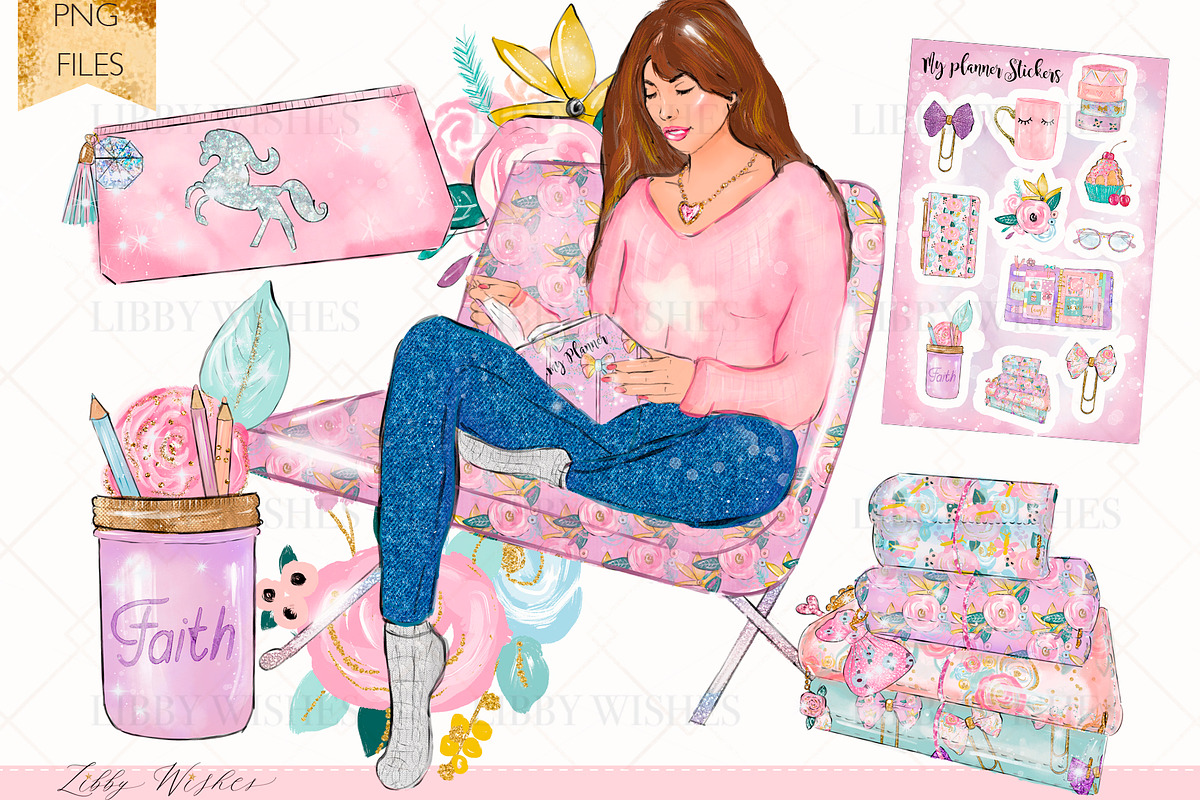 Planner girl clipart, an Illustration by Libby Wishes (Photo 8 of 10)
