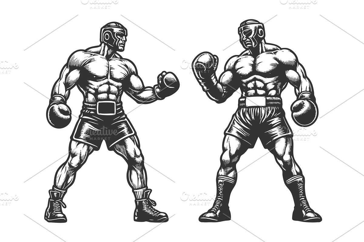 Muscular Boxer in Fighting Pose, a Sport Illustration by AlexArt