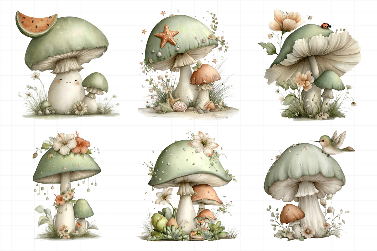 Whimsical Summer Mushroom Clipart, an Illustration by Daily.Designs (Photo 6 of 7)