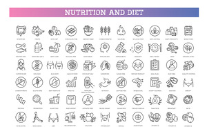 Nutrition and Diet Icons set, a Food Illustration by Tettygreen