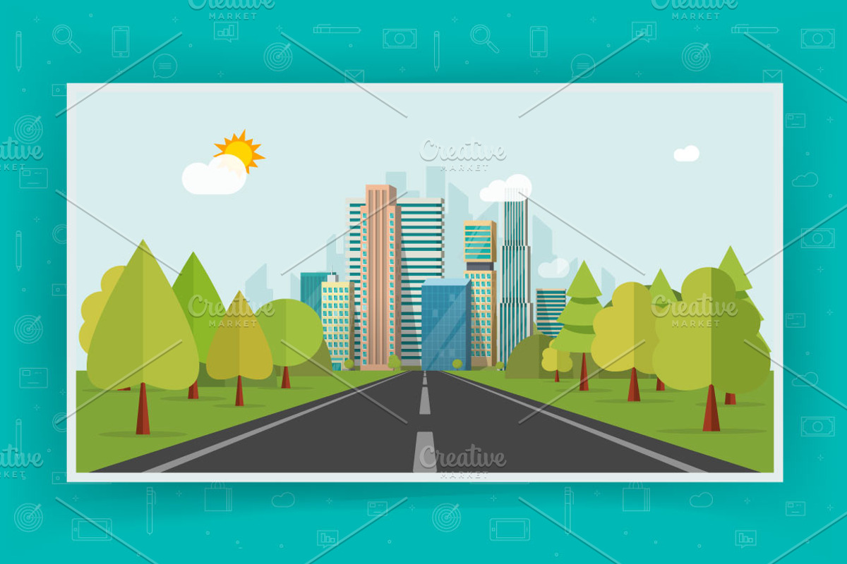 City Buildings Landscape Vector Set, an Illustration by vladwel (Photo 4 of 6)