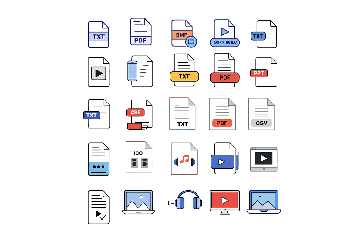 Document and media file icons in fla, an Illustration by designvectx
