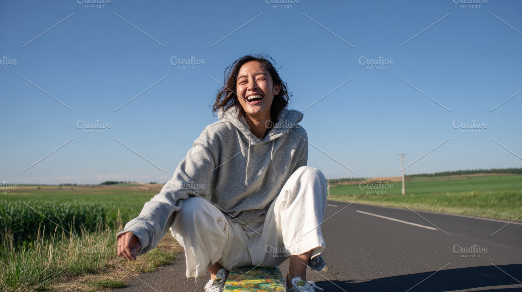 Young woman enjoys a skateboard ride, a Photo by Beautiful things