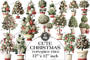 Cute Christmas Topiaries Tree, an Illustration by DreamArtGraphic