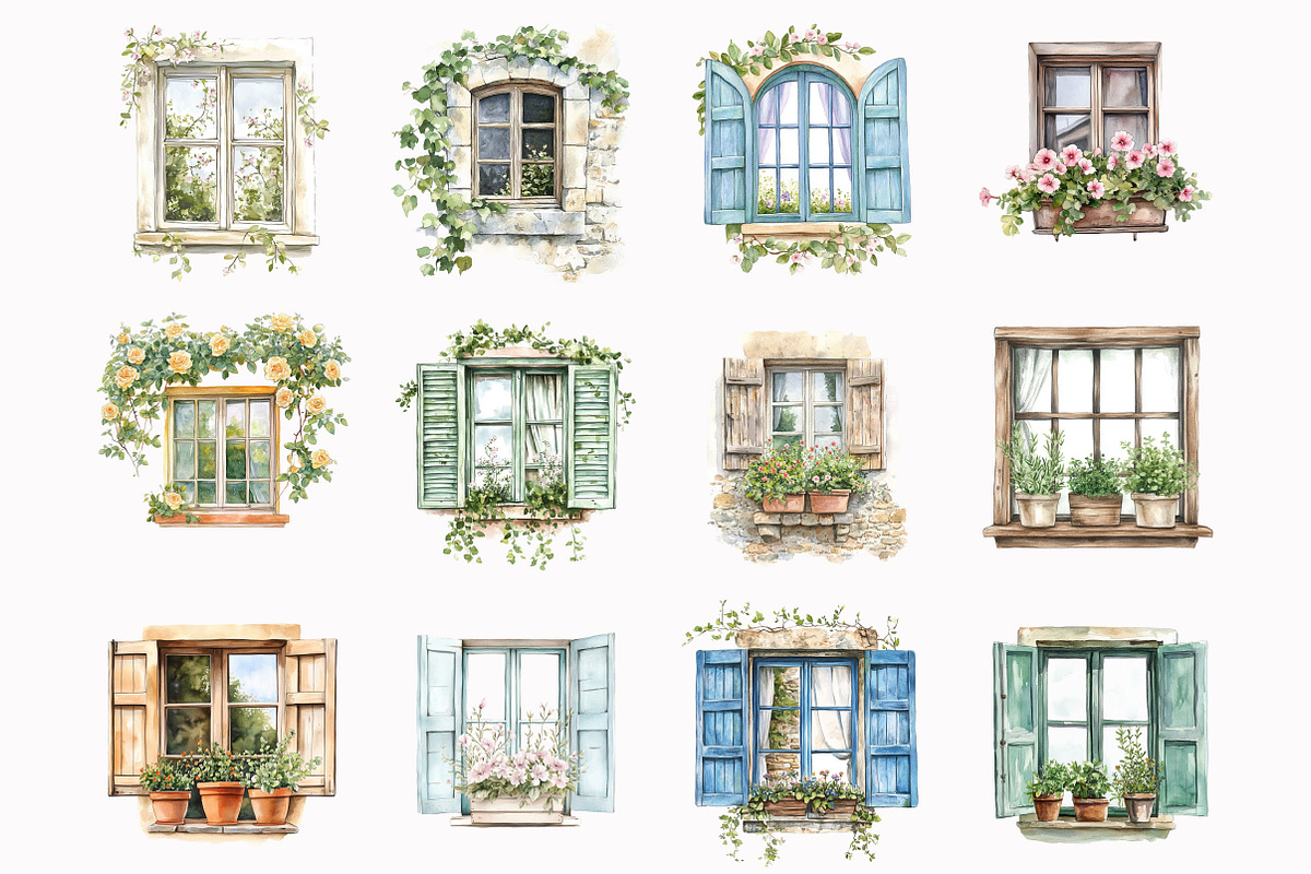Watercolor Window Flower Clipart, an Illustration by Design Market (Photo 2 of 4)