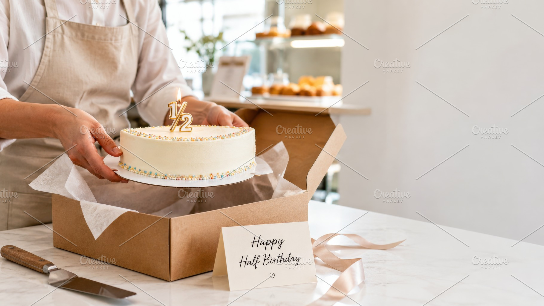 Half birthday celebration cake with, a Photo by Dvoevnore photos