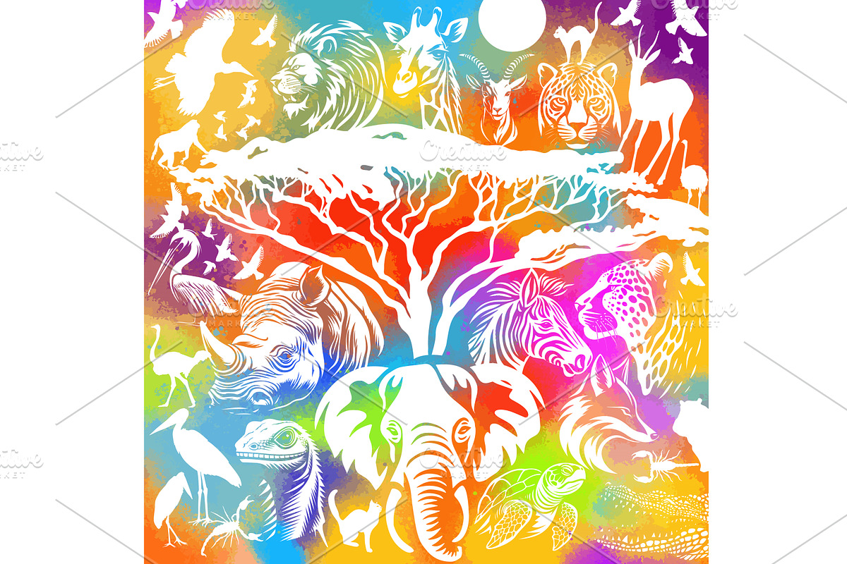Africa colored abstract with animals, an Animal Illustration by Nenahliadava Design