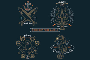 Thin Line Fish And Sea Food Labels