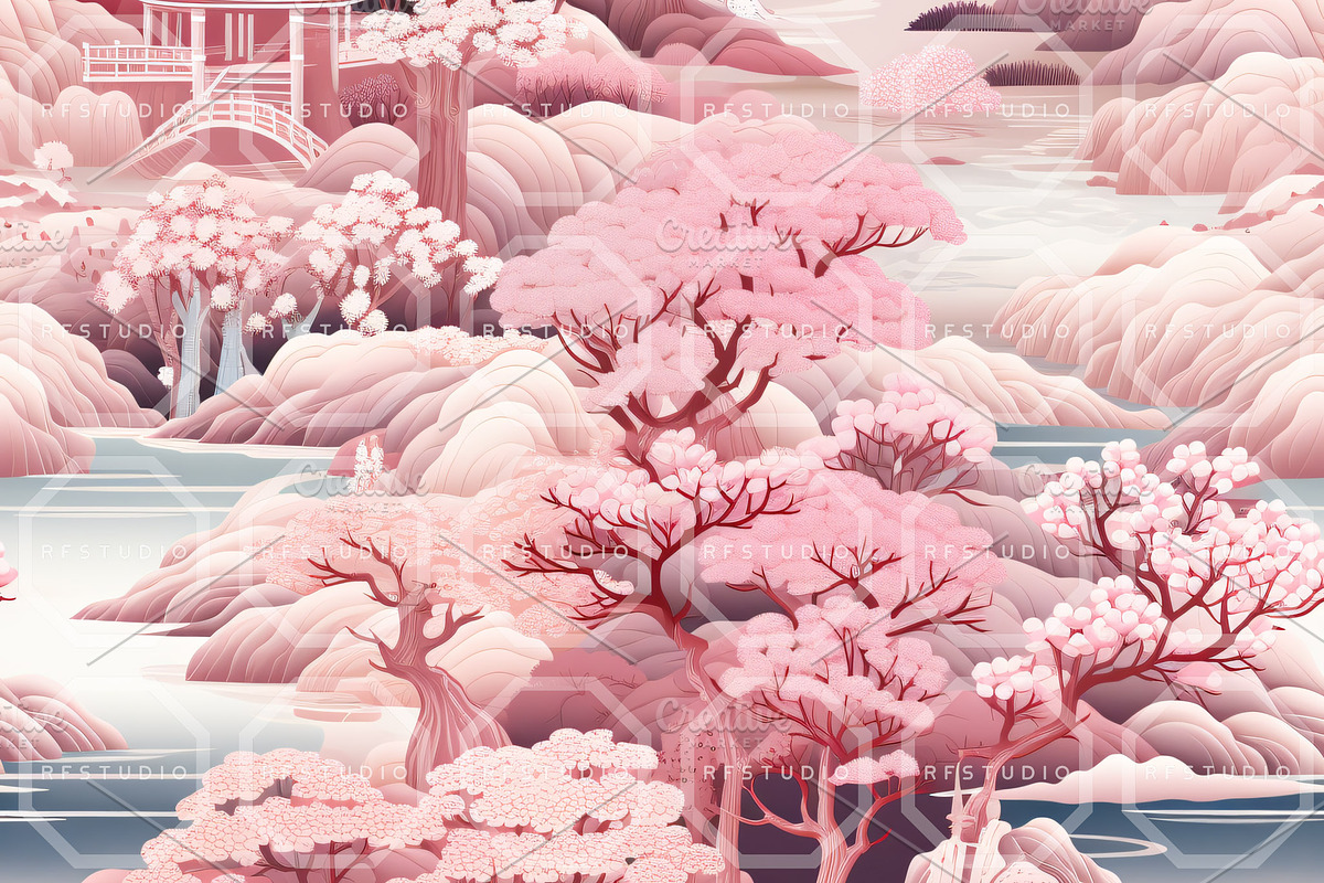 SAKURA SERENADE Toile De Jouy, a Pattern Graphic by RefinedFantasyStudio (Photo 7 of 9)