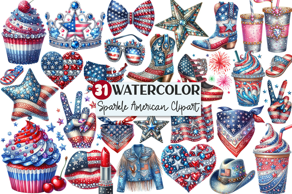 Rhinestone Sparkle American Clipart, an Illustration by Rose Art (Photo 1 of 7)