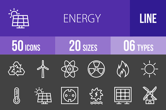 50 Energy Line Inverted Icons