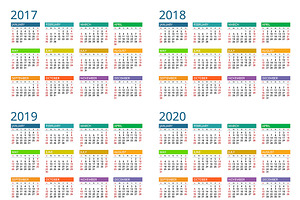 Calendar For 2017, 2018, 2019, 2020