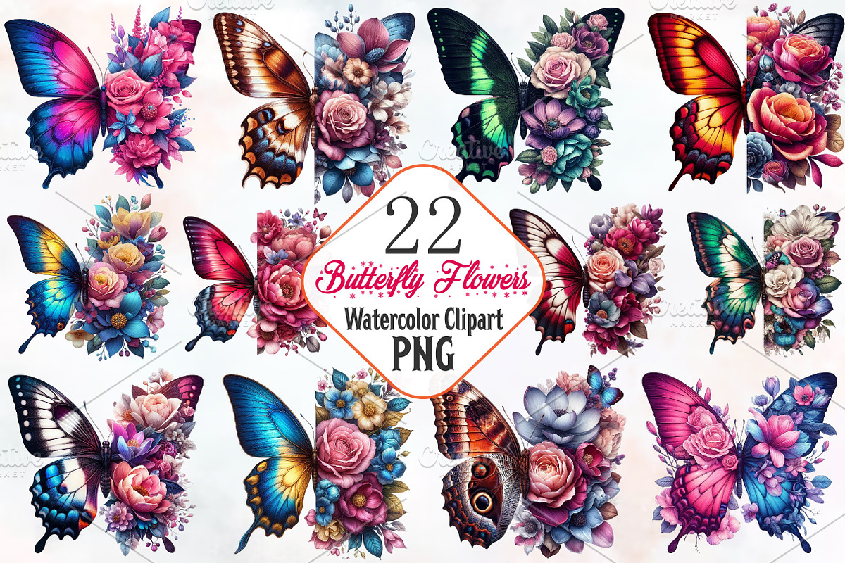 Butterfly Flowers Sublimation Clipar, an Illustration by RobertsArt (Photo 1 of 7)