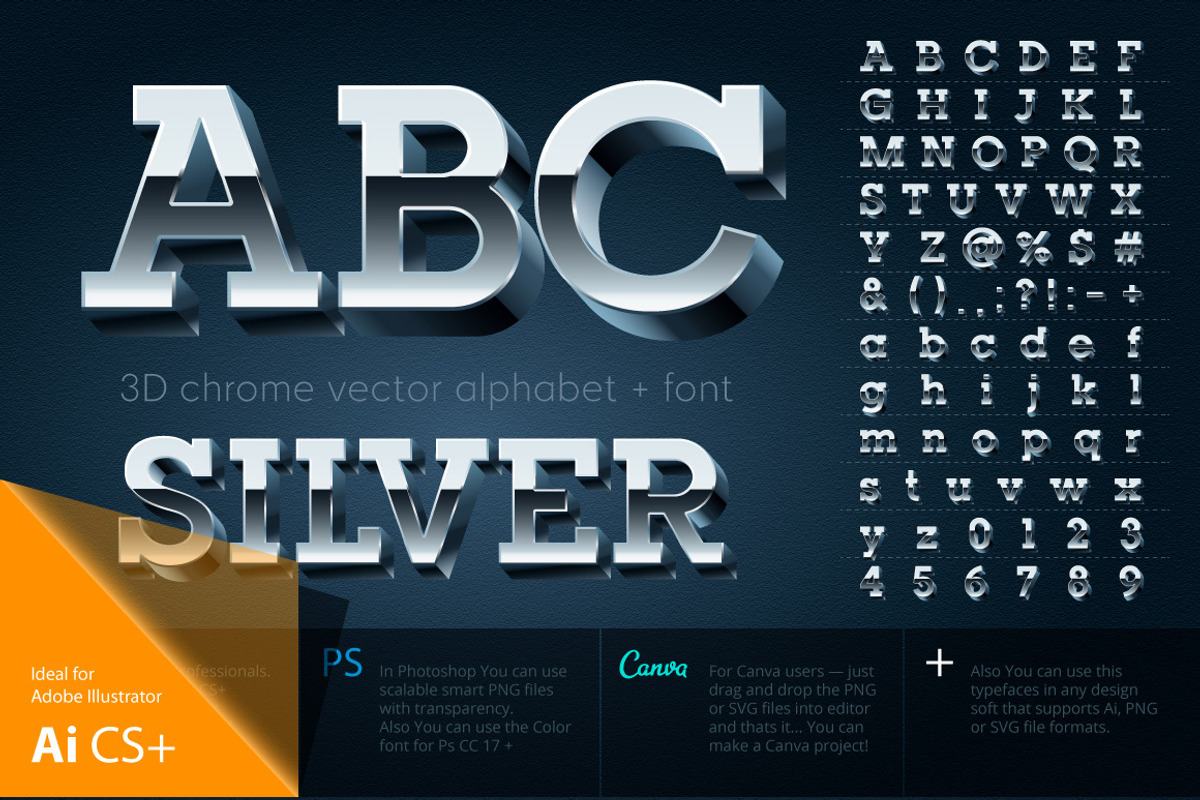 3D chrome vector alphabet preview 2