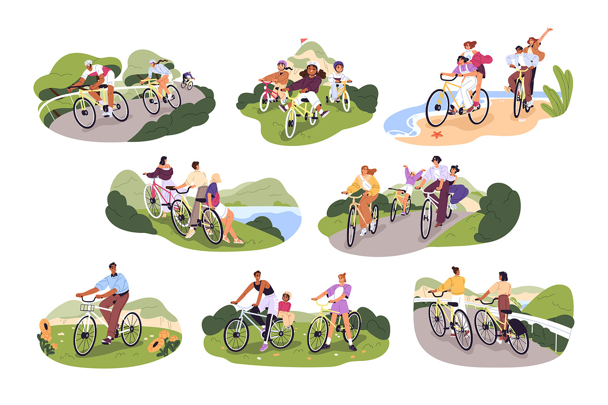 People travel by bike set, a Person Illustration by PaperTrident (Photo 1 of 15)