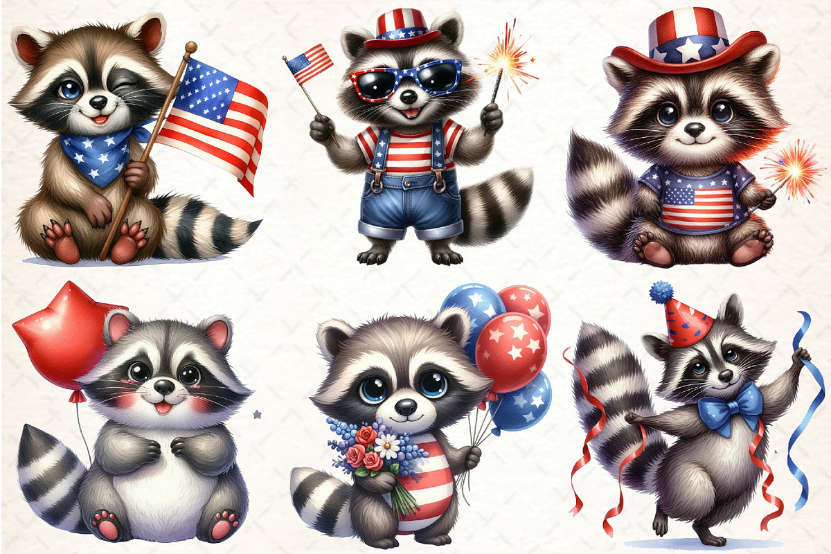 Cartoonish Patriotic Raccoon Clipart, an Illustration by DreamCafeArt (Photo 3 of 5)