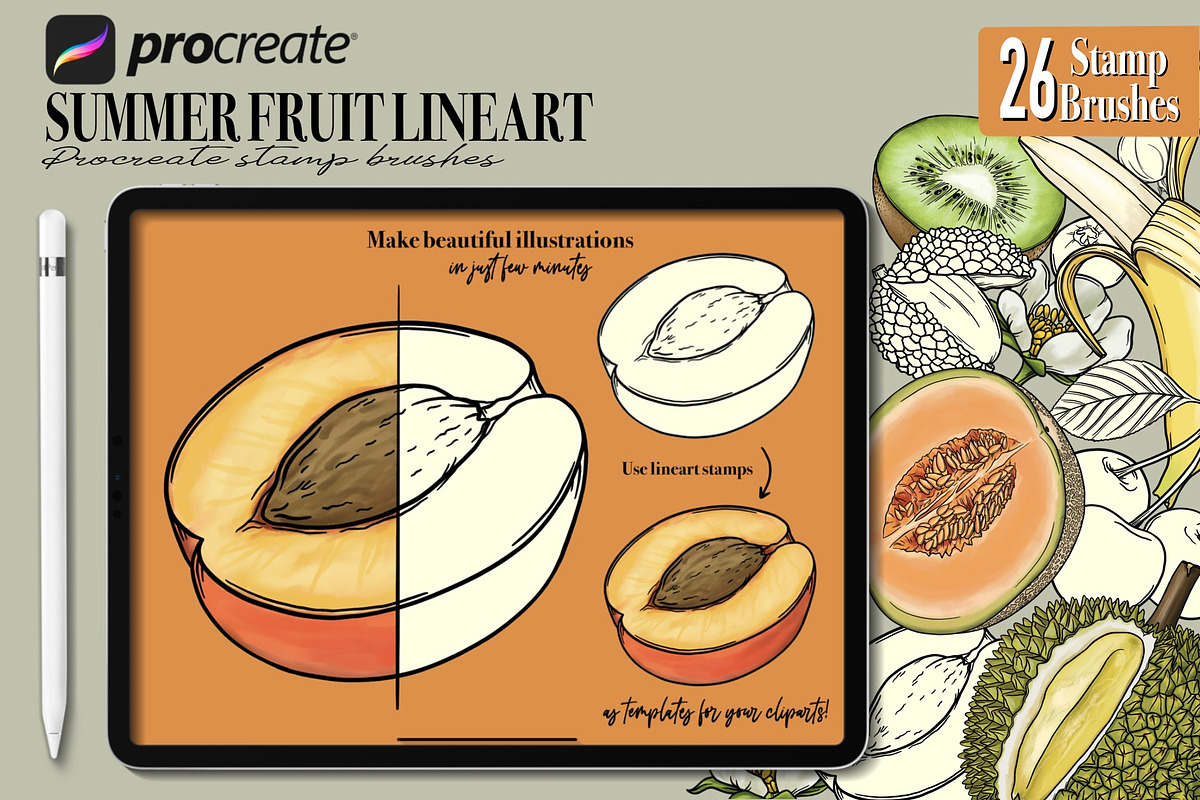 Procreate Summer Fruit Stamp Brushes, a Brush Add-On by PDknyStudio (Photo 4 of 6)