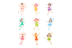 Cute Little Fairies With Wings Set