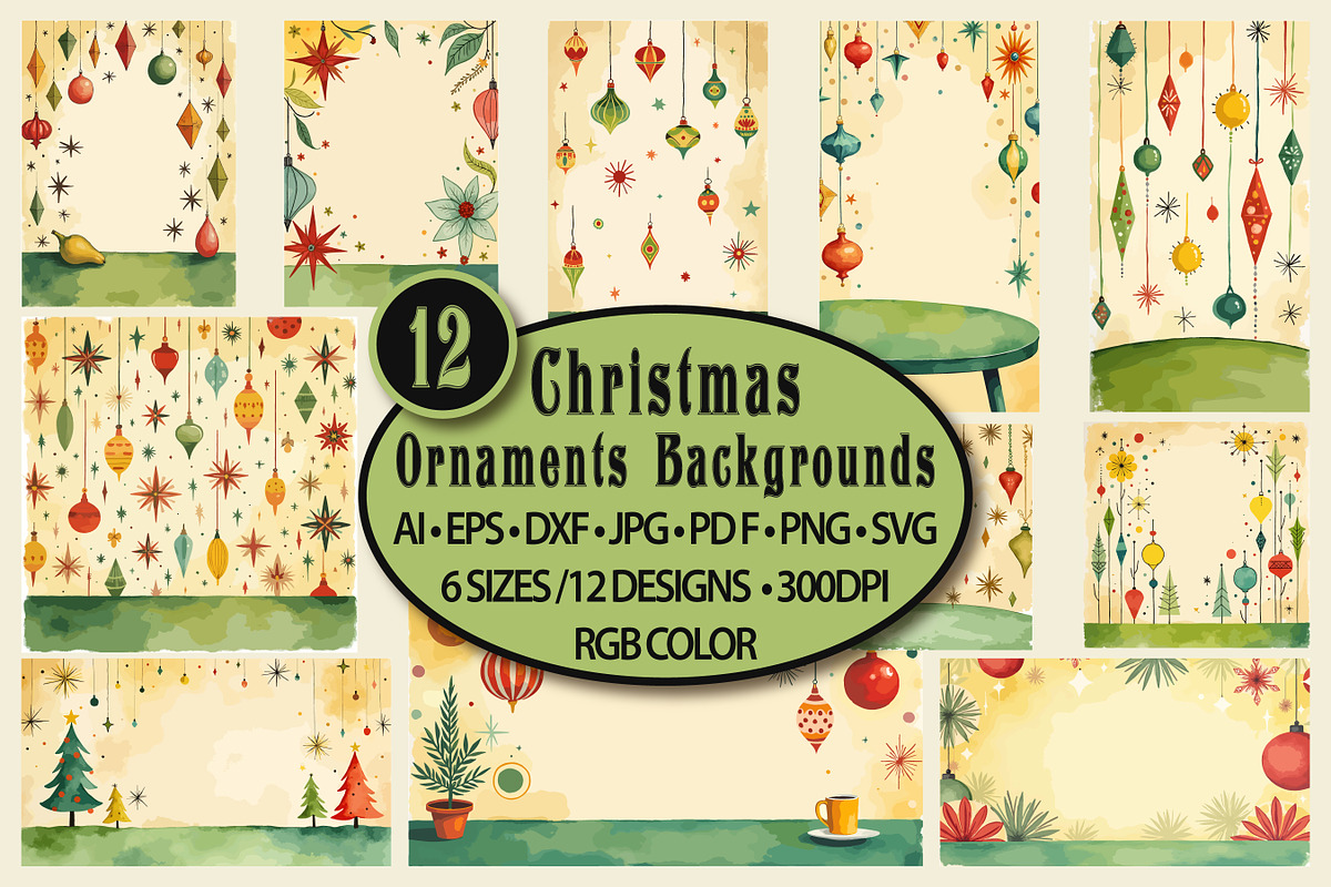 Retro Christmas Ornament-Backgrounds, a Seasonal Illustration by Blynn Pippen (Photo 1 of 19)