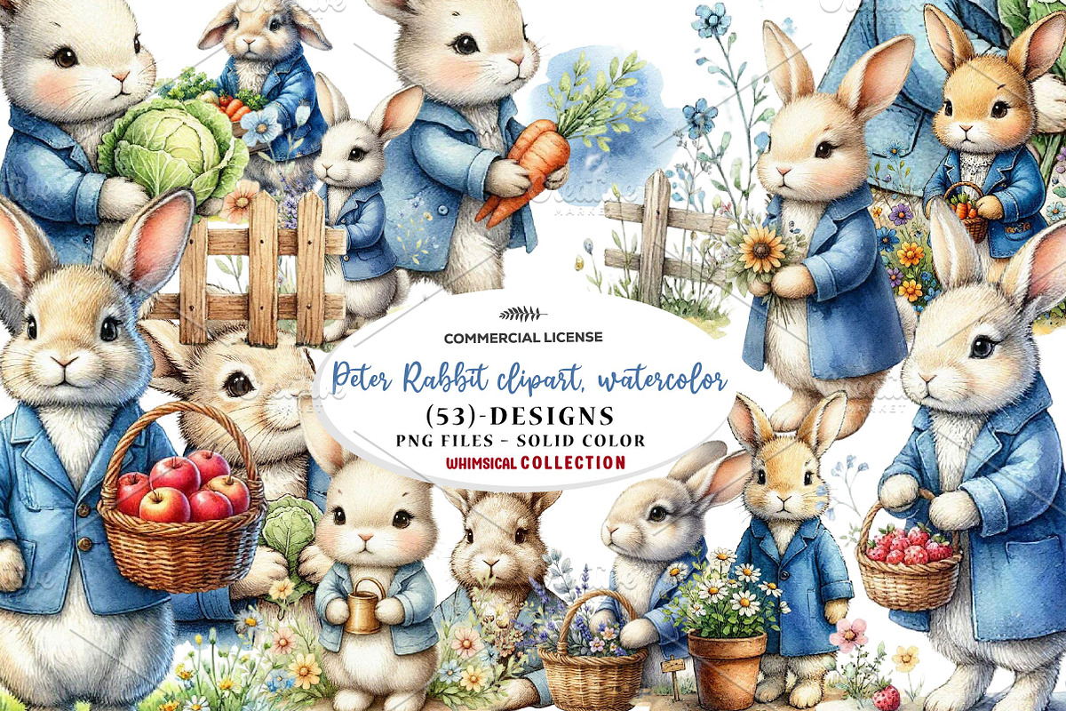 Peter Rabbit clipart, watercolor, a Seasonal Illustration by CreationArt (Photo 1 of 7)
