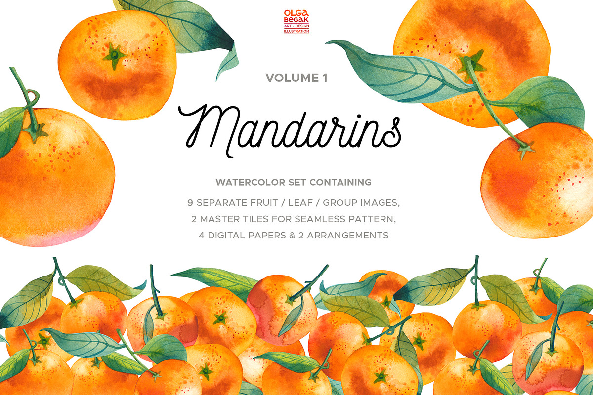 Watercolor Mandarin Fruits Vol. 1, a Food Illustration by Olga Begak Art & Design (Photo 1 of 10)