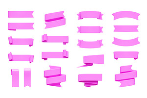 Pink ribbon banner 3d render set., an Object 3D Model by YuliiaOsadcha