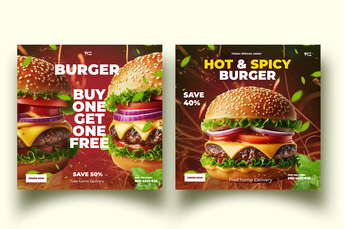 6 burger post  template design, a Social Media Template by graphic bakers (Photo 5 of 6)
