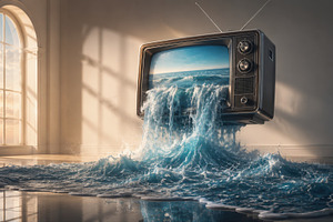 Water flows from old TV in room, a Photo by Beautiful things