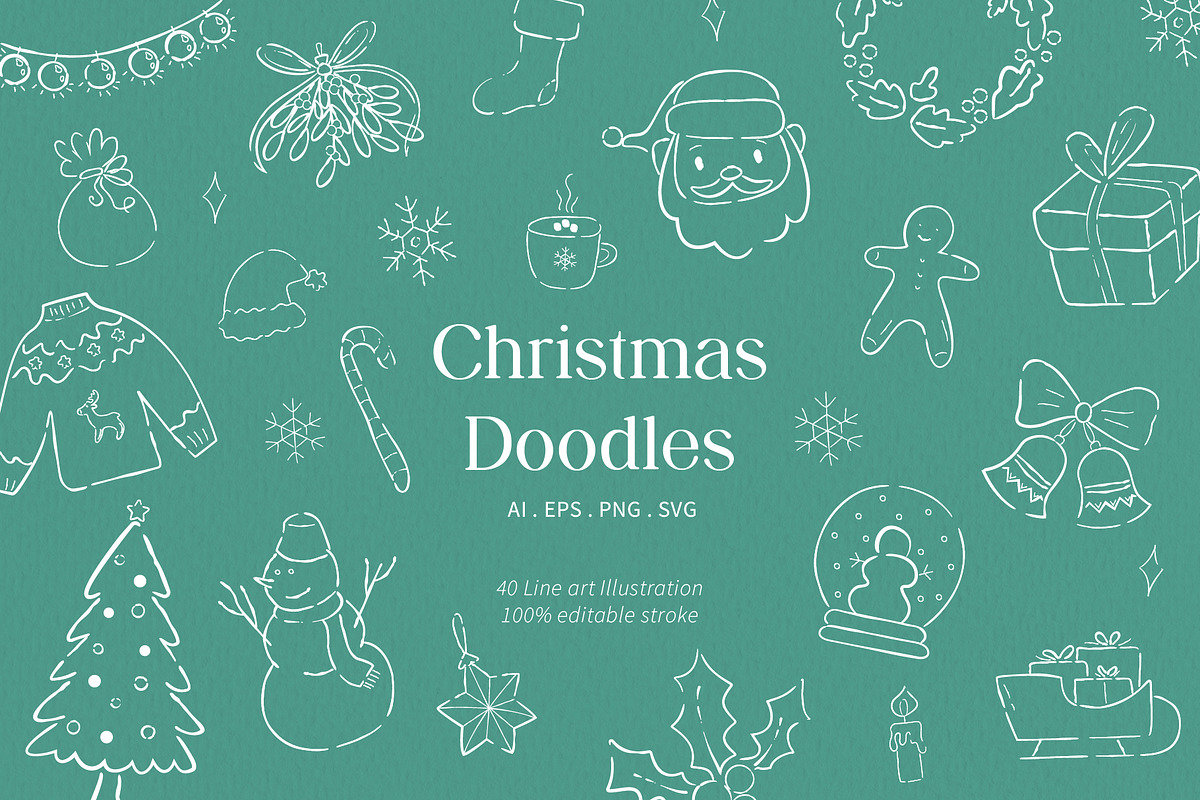 Christmas Doodles Line art, a Seasonal Illustration by An Design (Photo 1 of 5)