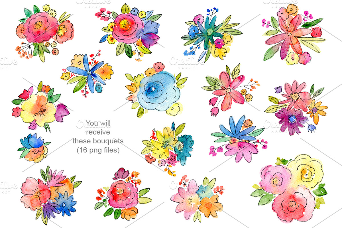 Watercolor bouquets of flowers, a Graphic by GraphicsDish (Photo 2 of 3)