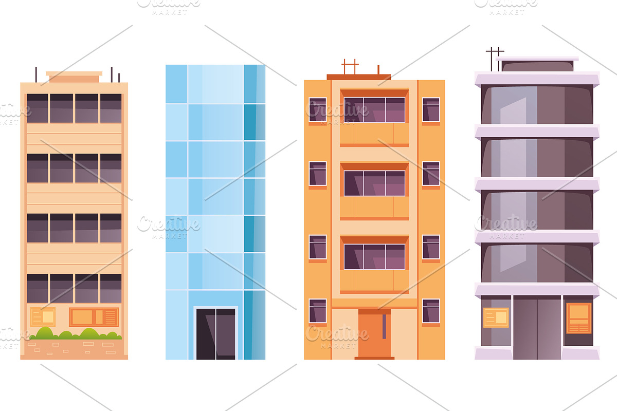 Modern style city town buildings set, a Work Illustration by PrettyVectors