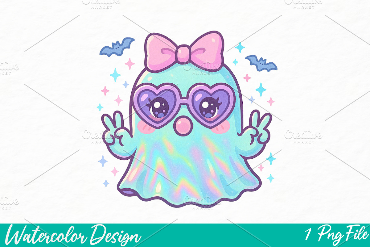 Bubblegum ghost png Iridescent Ghost, an Illustration by Watercolor design (Photo 1 of 3)