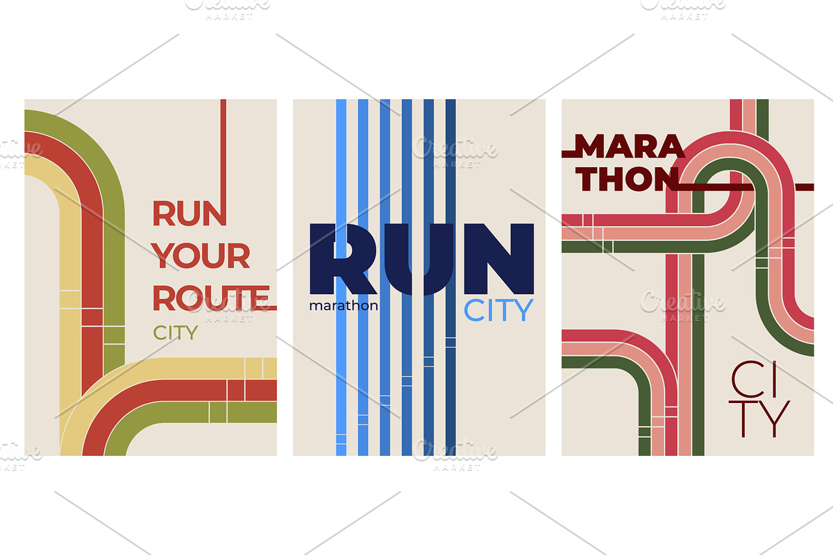 Marathon poster set, sport banners, an Illustration by art PVP - market