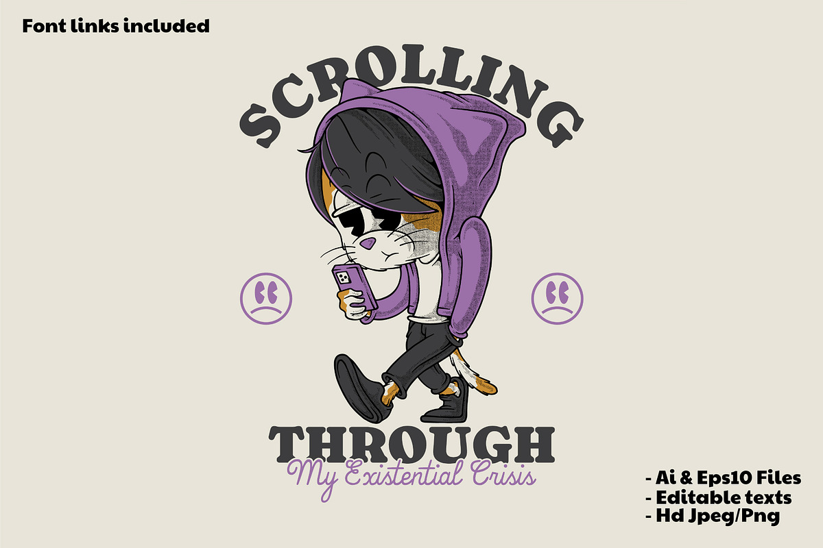 walking emo cat holding smartphone, a Branding & Logo Template by Judsart (Photo 1 of 3)