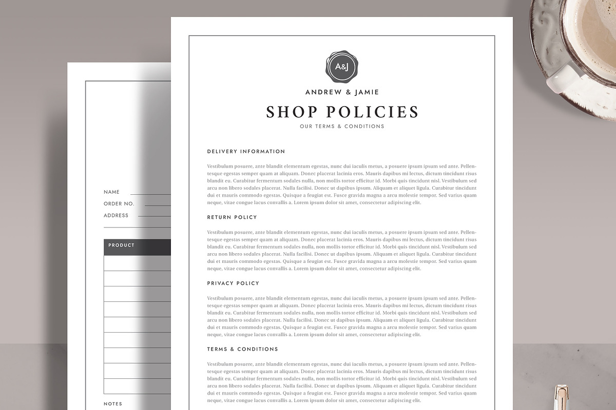 Order Form & Shop Policy Form FO002, a Stationery Template by Draca Design Co (Photo 2 of 2)