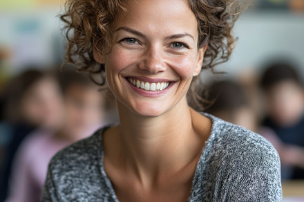 A Smiling Teacher in Classroom, a School & Education Photo by Virgo Studio