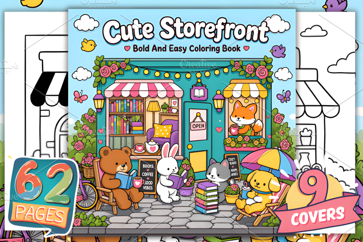 Cute Storefront Coloring Pages, a Decorative Illustration by Coco Bloom (Photo 1 of 4)