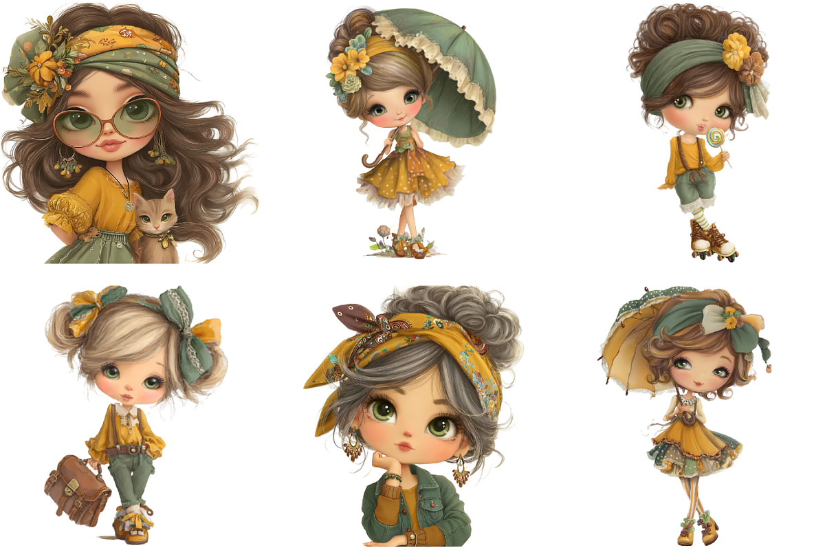 Retro Girls Clipart Bundle, an Illustration by DreamArtGraphic (Photo 3 of 4)