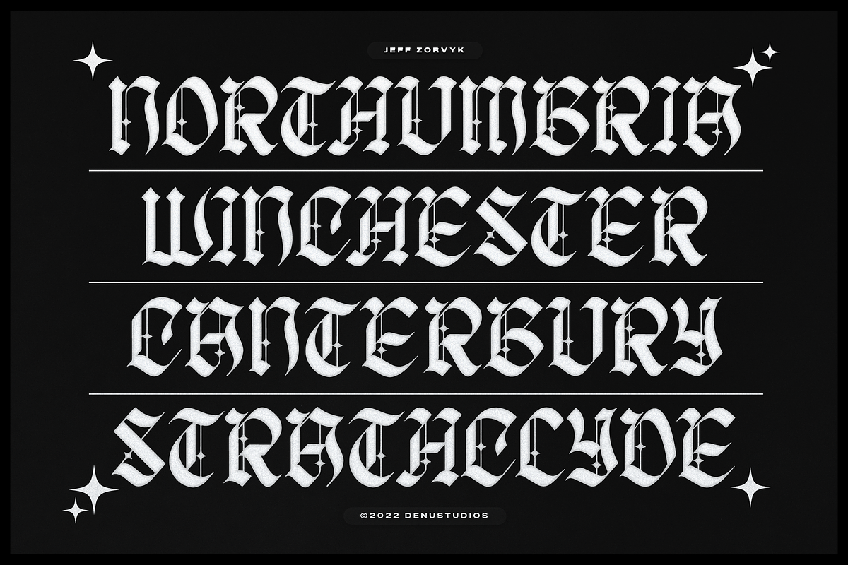 Jeff Zorvyk | Blackletter Typeface, a Blackletter Font by Denustudios (Photo 4 of 12)