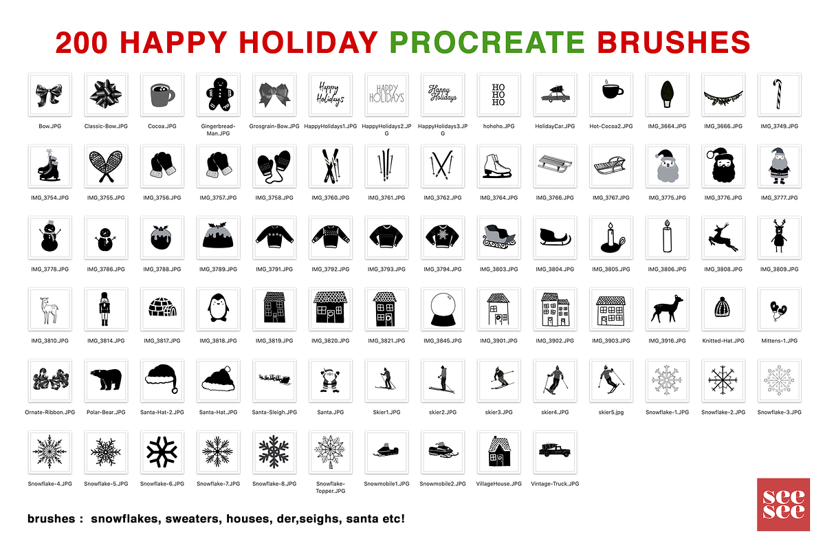 200 Happy Holiday Procreate Brushes, a Brush Add-On by CC CREATIVE CO (Photo 10 of 16)
