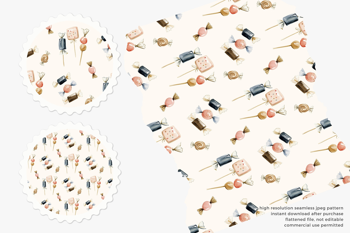 watercolor candy seamless pattern, a Pattern Graphic by Pink Studio Art (Photo 2 of 4)
