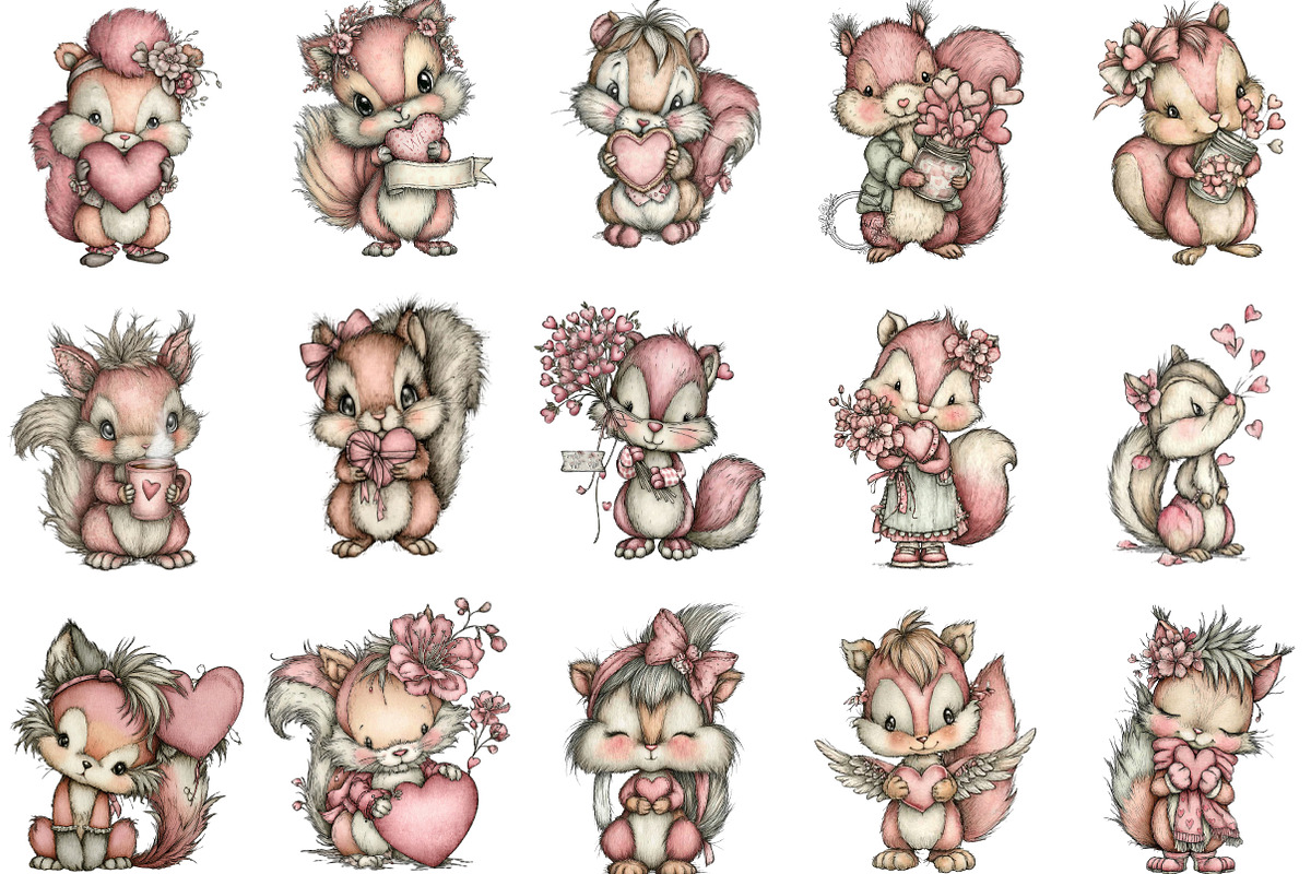 Whimsical Valentine Squirrel Clipart, an Illustration by Designking (Photo 2 of 5)