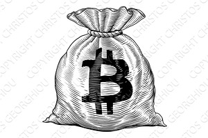 Sack Bag of Bitcoin Concept Vintage, an Object Illustration by Christos Georghiou