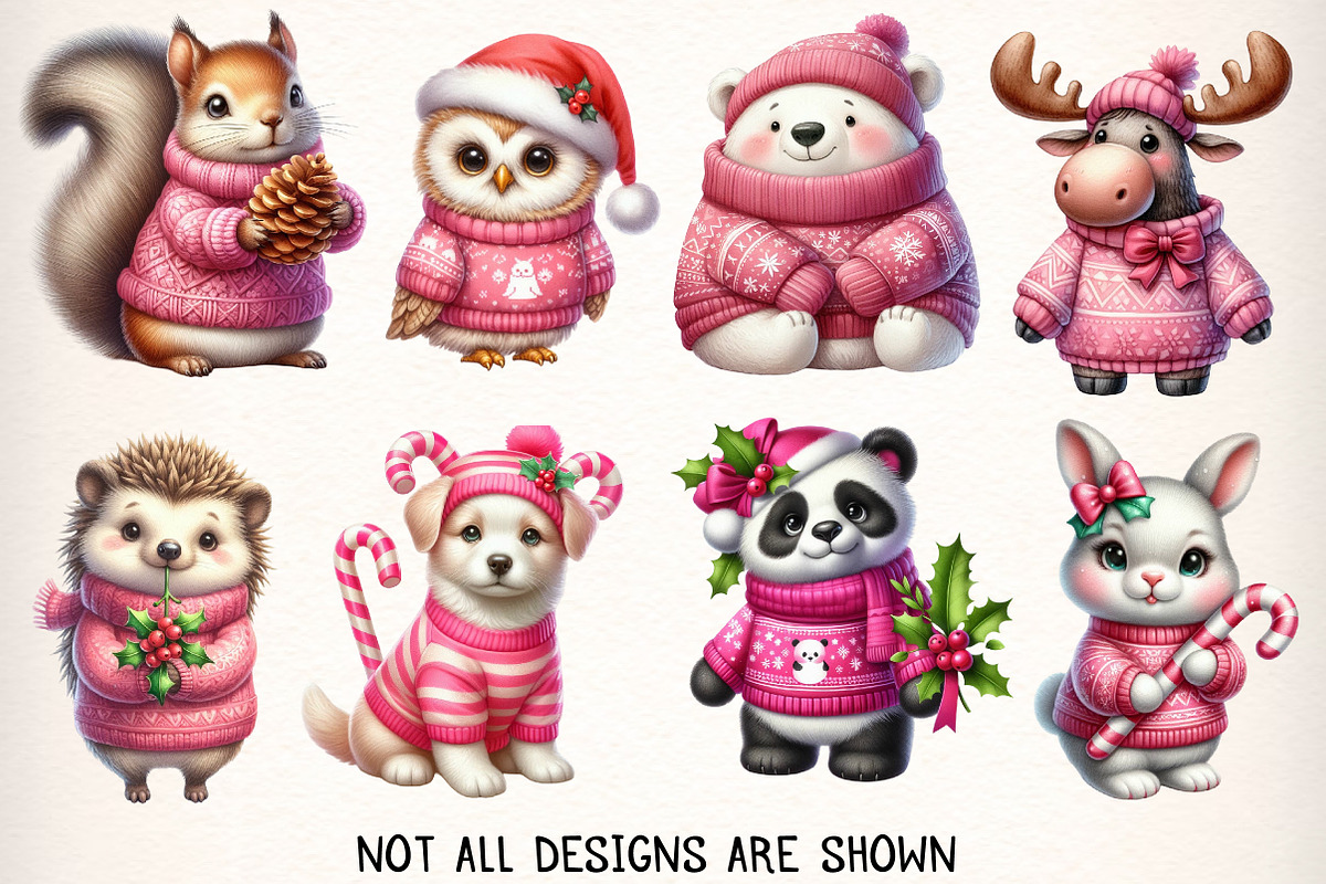 Pink Jumper Animals Christmas Clipar, an Illustration by Dream Creation (Photo 2 of 7)
