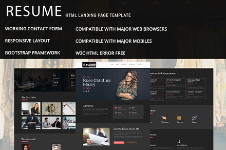 Resume - Landing Page Template, a Landing Page Template by Pennyblack Templates